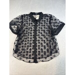 Hot Topic‎ Blouse Womens 4 Black Sheer Burnout Velvet Heart Goth Grunge Witchy